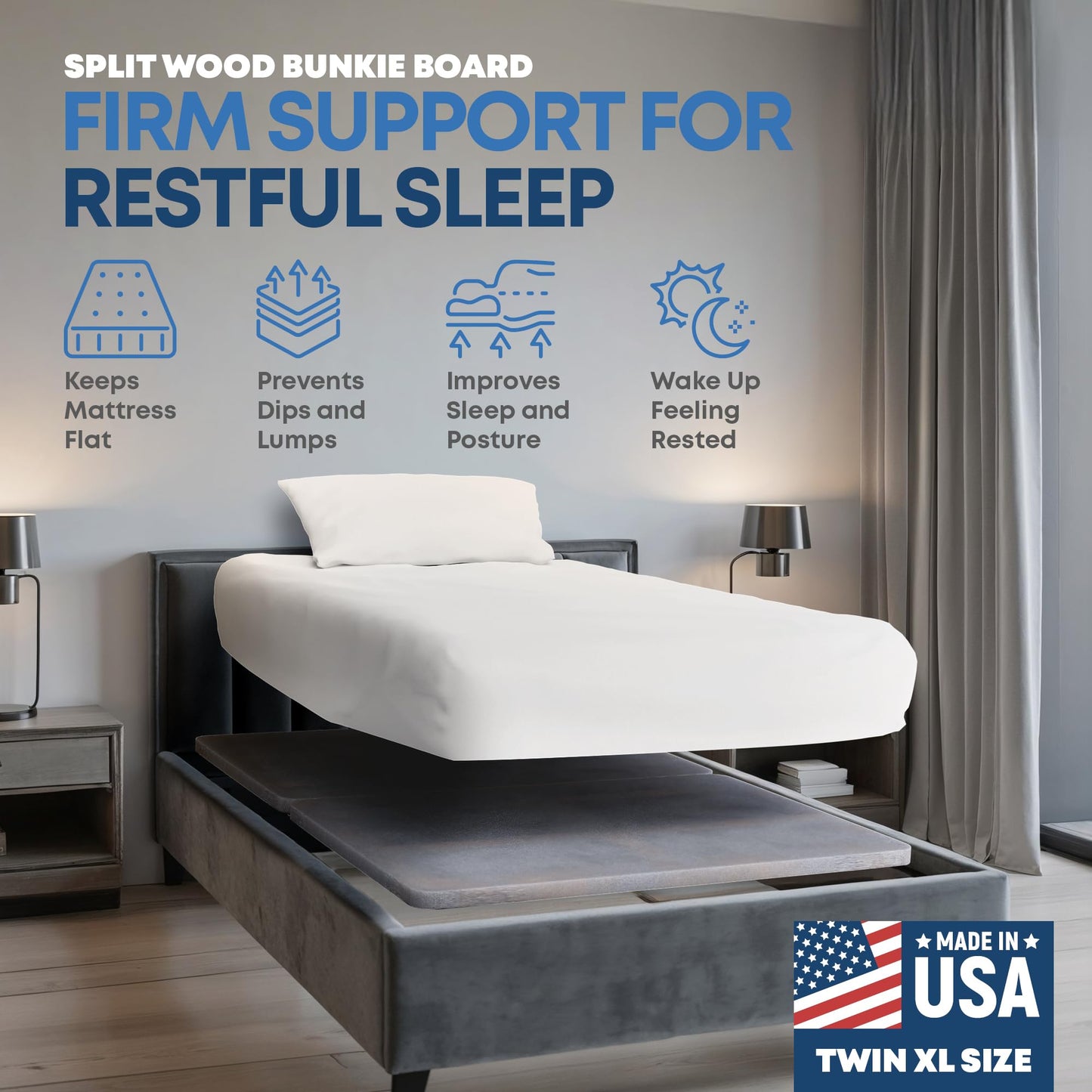 Highview Bedding, 1.5" Split Wood Bunkie Board Twin XL Size Bed, Under Mattress Support, Fully Assembled, Fabric Ventilation Cover-Replaces Wooden Slats or Box Spring for Bed Frames