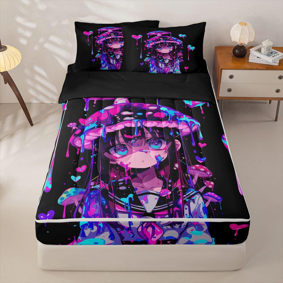Erosebridal 3D Japanese Girl Zipper Bedding Twin Size, Anime Girl in A Sailor Uniform Kids Comforter Set - Kawaii Anime Gift Zip Up Comforter Bed in A Bag