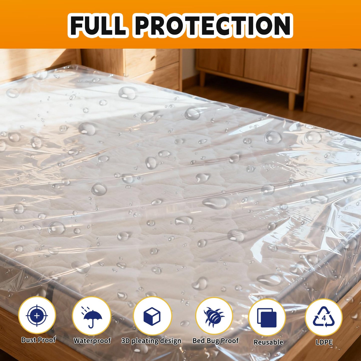 TopSoon 2PK Clear Plastic Mattress Bag - Moving & Storage Cover for Mattress or Box Spring - Heavy-Duty Disposal Supplies (4mil, Queen)
