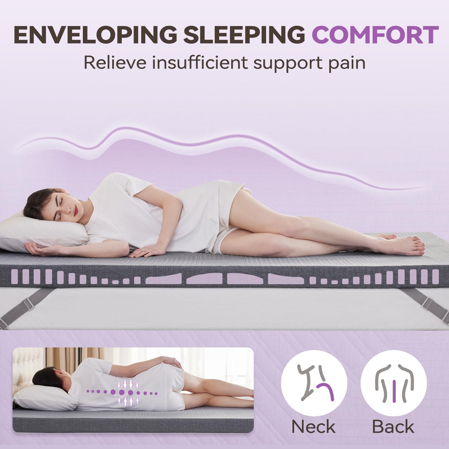 BDEUS 3 inch Firm to Extra Firm Memory Foam Mattress Topper Twin Size for Big Guys, Supportive Mattress Pad for Back Pain Relief, Firm Foam Bed Topper with Senior Grey Cover, 39 × 75 Inch