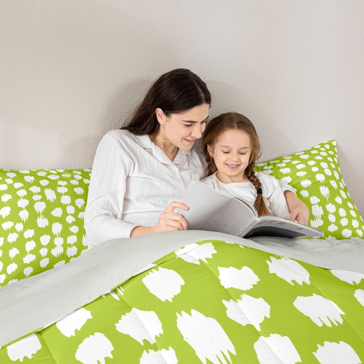 Erosebridal Lime Green Comforter Set Abstract Polka Dots Bedding Set Queen Size Boho Circle Down Comforter for Kids Boys Girls Adults Lime Green Brush Stroke Spots Quilt Duvet Fashion Room Decor