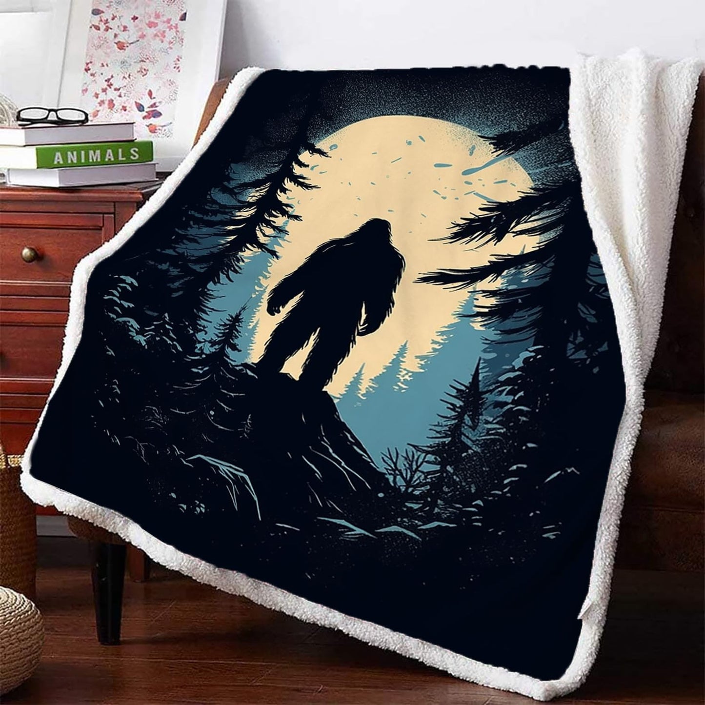 Personalized Bigfoot Throw - Soft Fleece Blanket, Sasquatch Print Home Decor, Cozy Throw (Bigfoot Blanket 08)