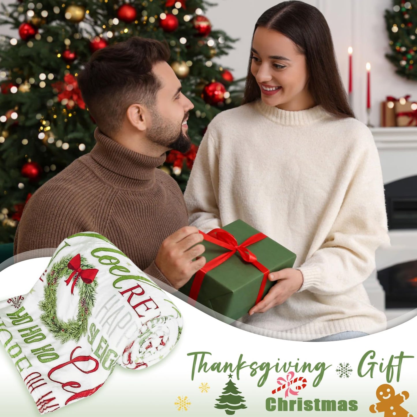 Christmas Throw Blanket Winter Fleece Flannel Blanket Merry Soft Cozy Plush Blankets for Couch Bed Sofa Joy Holiday Decor 60"X50"