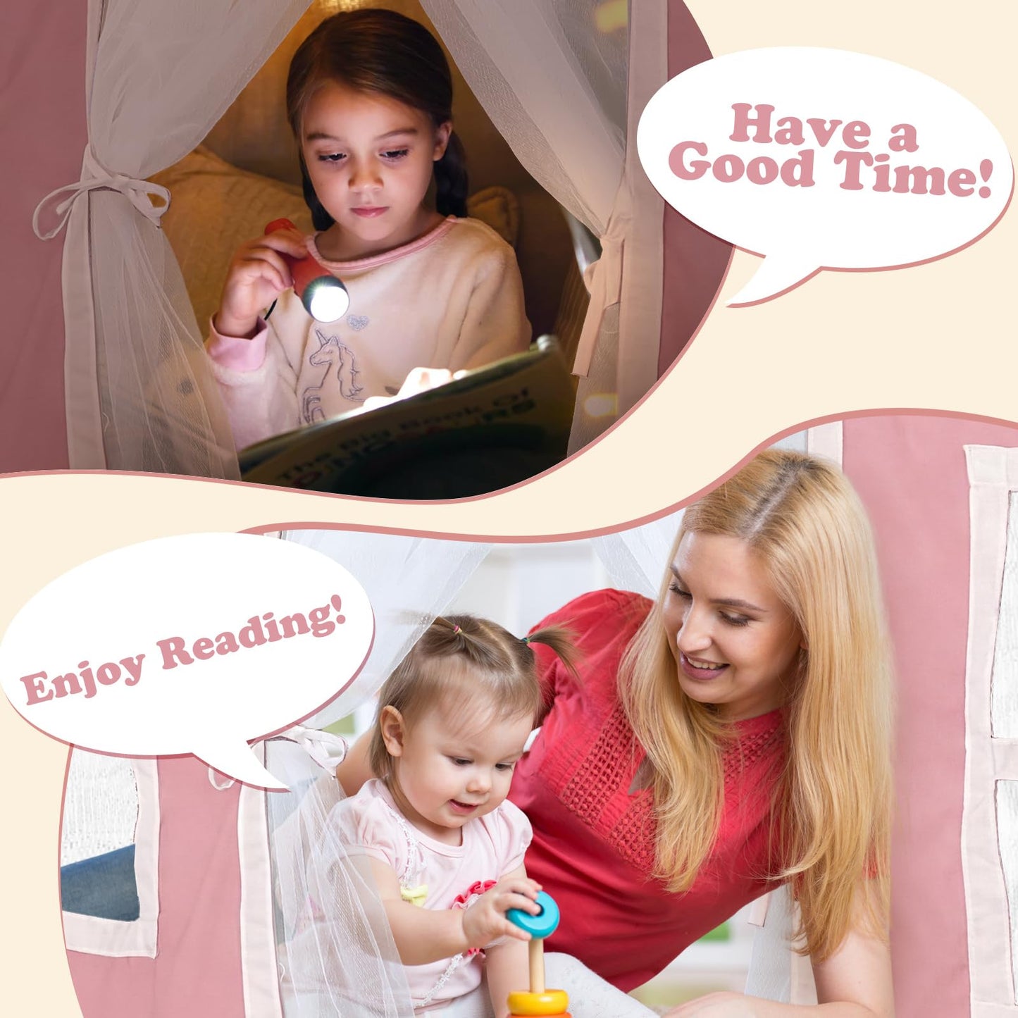 Breling 3 Panel Bunk Bed Curtains for Bottom Loft Bed Tent Set with Felt Flag Double-Layer Twin Bunk Curtains Playhouse Accessories for Boy Girl Bedroom(Pink and White,Classic)