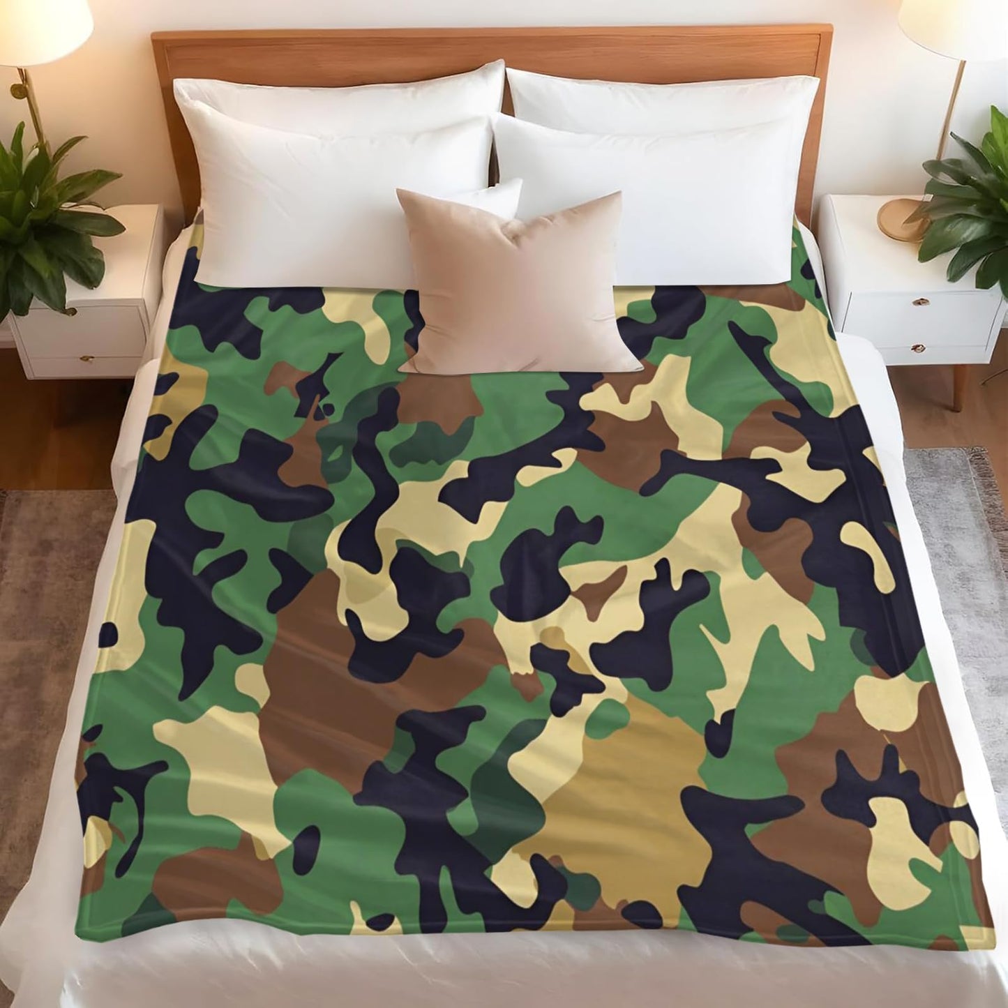 PAOABIU Camouflage Throw Blanket Army Green Blankets for Couch Bed Sofa Camouflage Green Blankets and Throws - Super Soft Cozy Fuzzy Plush Flannel Blanket & Gifts