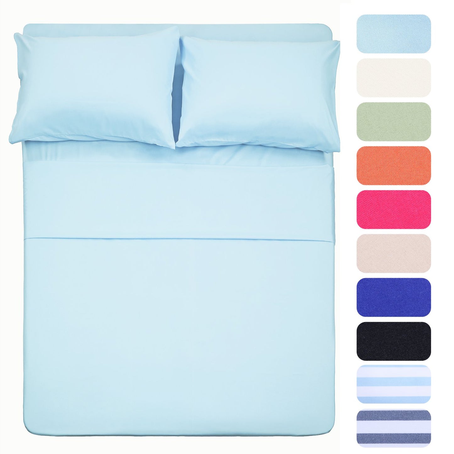 4 Piece Bed Sheet Set (Queen,Baby Blue) 1 Flat Sheet,1 Fitted Sheet and 2 Pillow Cases,Brushed Microfiber Luxury Bedding with Deep Pockets