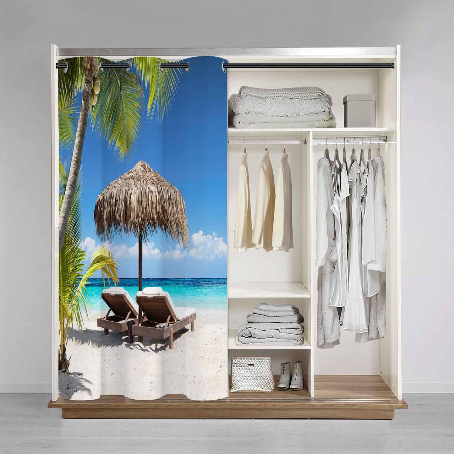 Haciadan Palm Beach Door Curtain for Doorway Window Chairs Umbrella Tropical Ocean Doorway Privacy Blackout Curtain Door Dividers Closet Door Cover Curtain 34" W X 80" L,1 Panel