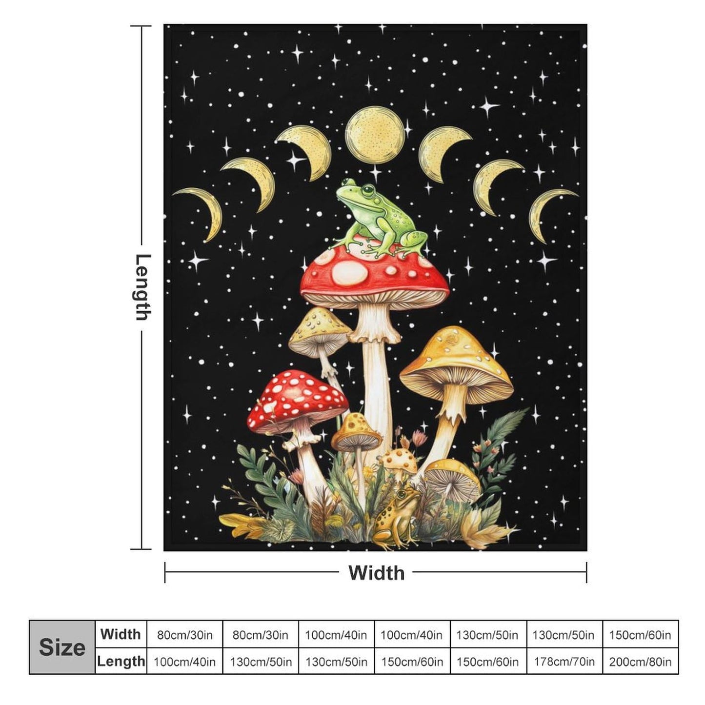 Mystical Frog and Mushroom Throw Blanket for Teens Boys Girls and Adults Soft Warm Cozy Funny Food Midweight Flannel Blankets for Couch Sofa Bed Camping Travel Home Decor 40" X 50"