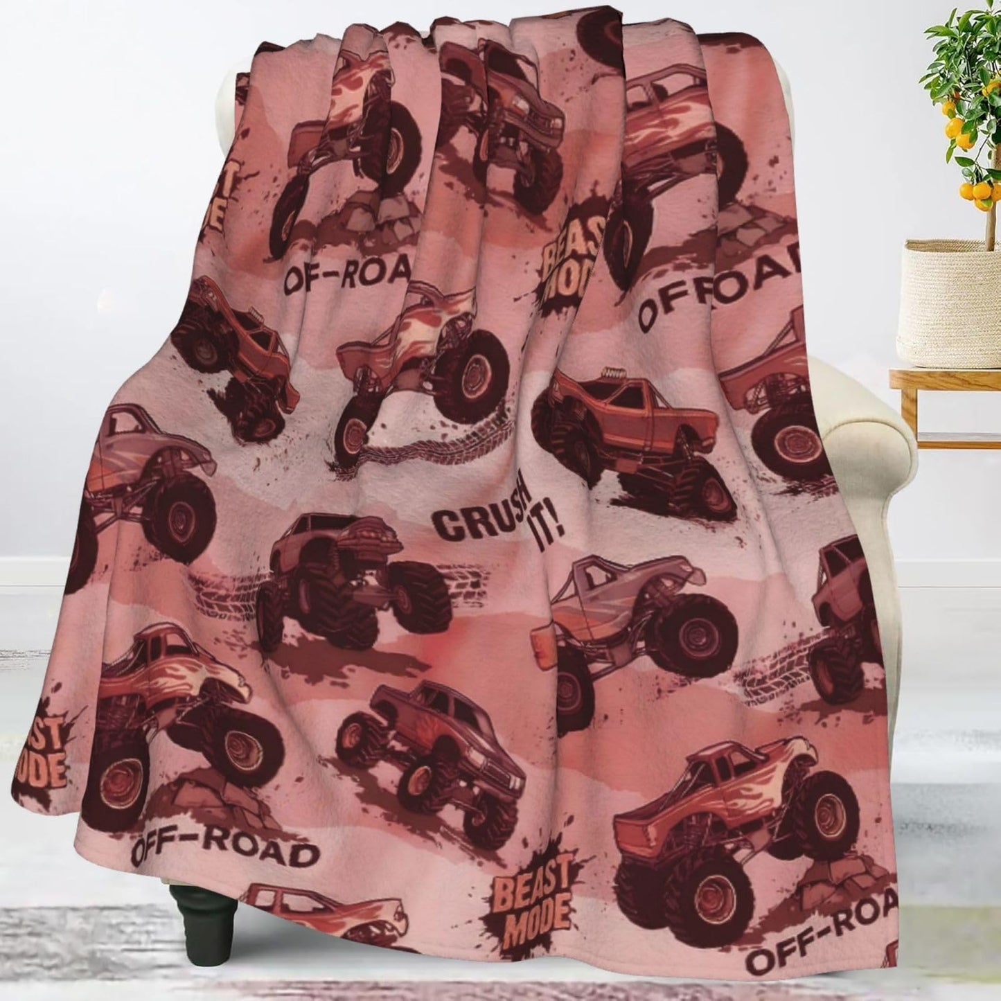 Perinsto Monster Trucks Throw Blanket Ultra Soft Warm All Season Truck Car Lover Gifts Decorative Fleece Blankets for Bed Chair Car Sofa Couch Bedroom 50"X40"
