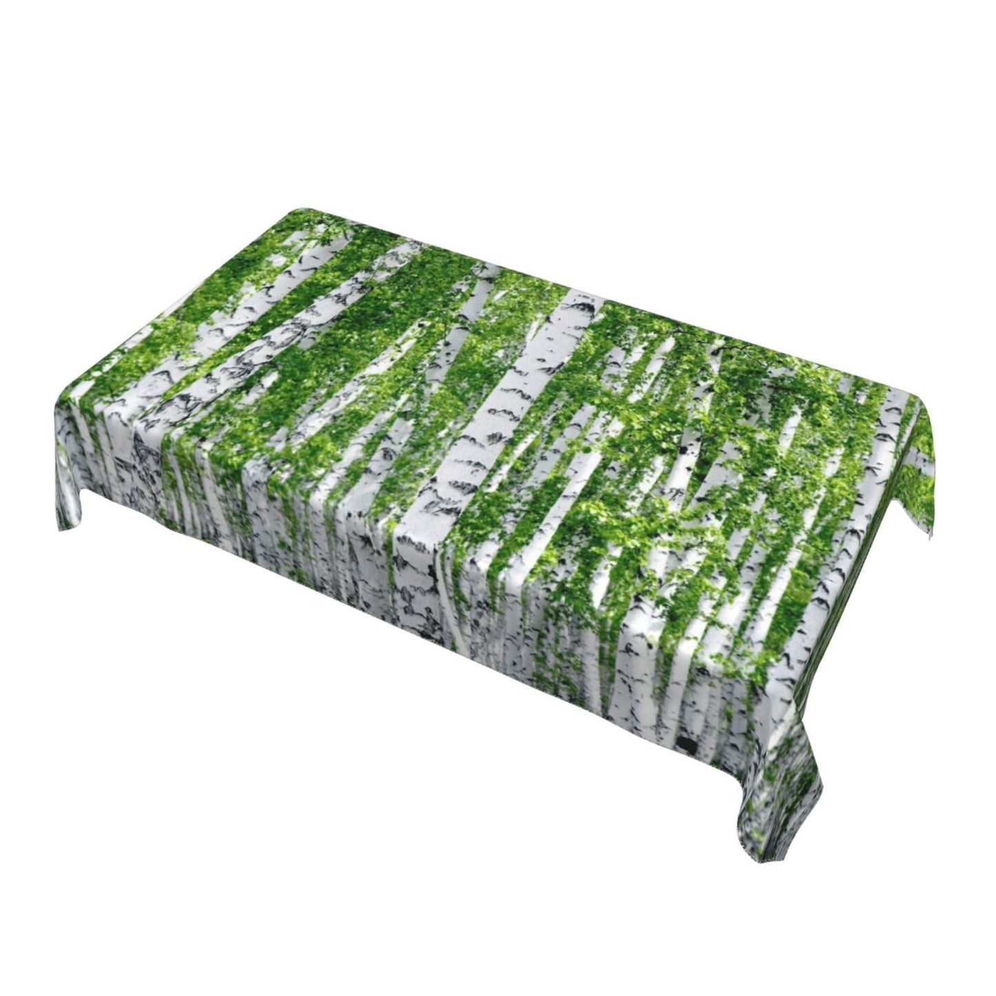 RTAFGU Forest Tablecloth, Waterproof Table Cloth Vibrant Green Birch Forest, Nature Woodland Decor Design Stain Resistant Spillproof Polyester for Kitchen Dining Party Rectangular 55" x 35"