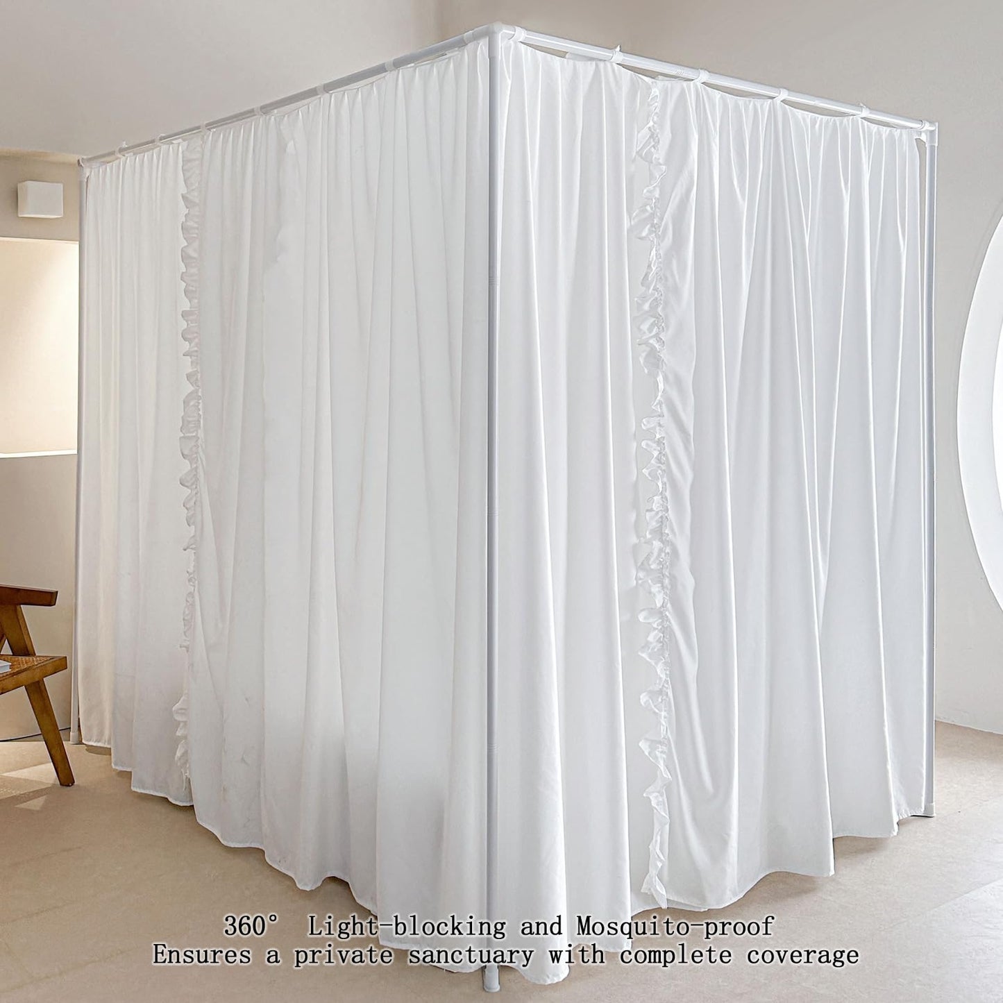 AIKASY Princess Canopy Bed Curtains with Top Ties - Windproof & Lightproof for Girls' Adult Bedroom Decor | Bed Canopy Drapes (King,White)