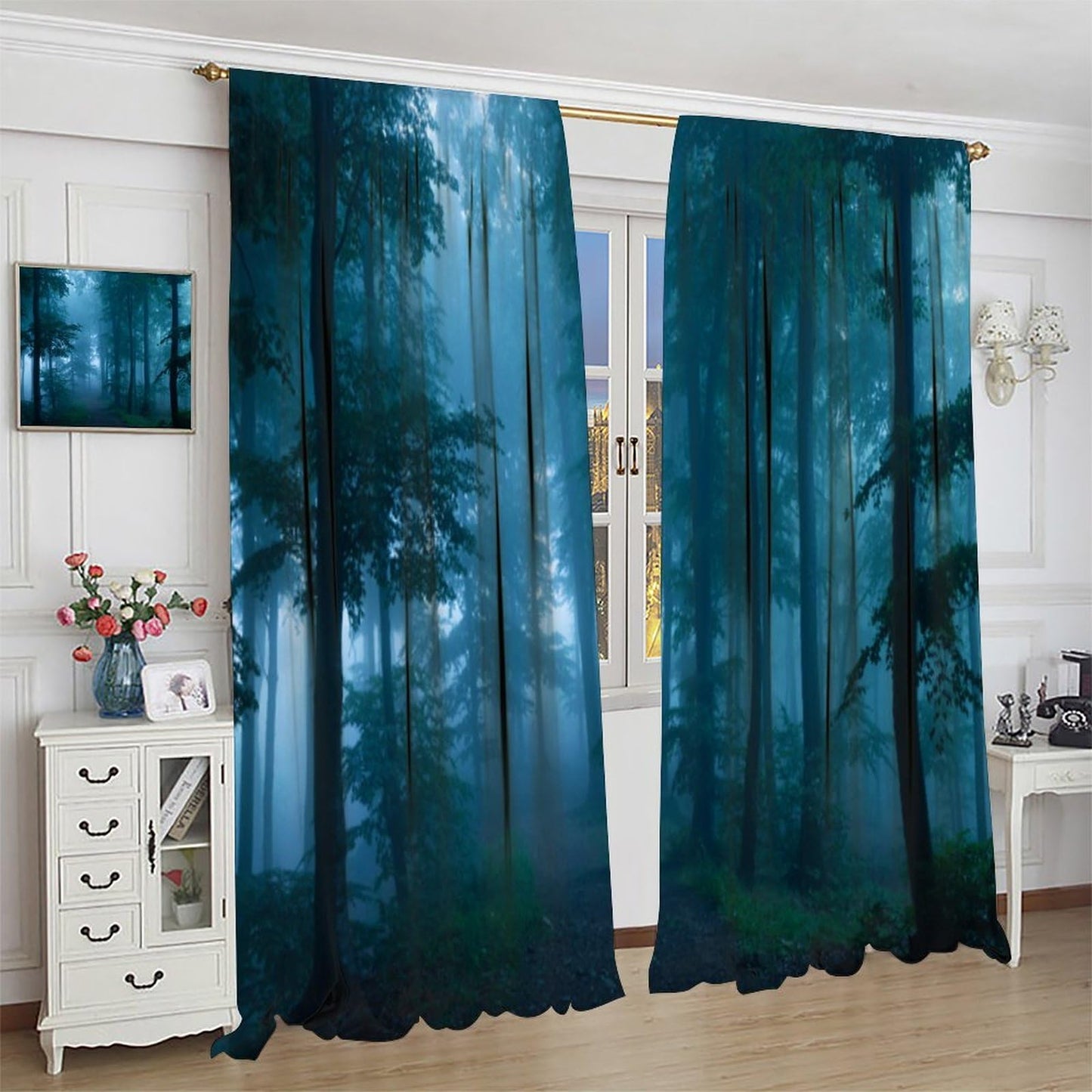 DDCBNS Misty Forest Curtains,Magical Woodland Nature Landscape Window Treatments for Bedroom Living Room Dreamland Scenery Décor Drapes 2 Panels Set,Total Size 42 x 45 Inch