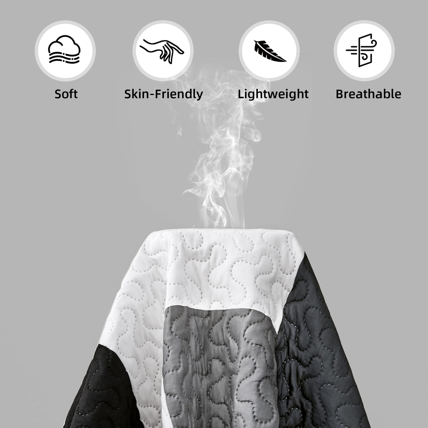 Tyrot 3 Piece Black Grey Quilt Set Full/Queen Size Black White Geometric Reversible Bedding Set Microfiber Lightweight Bedspread Coverlet with 2 Shams Modern Bed Covers for All Season, 90''x96''