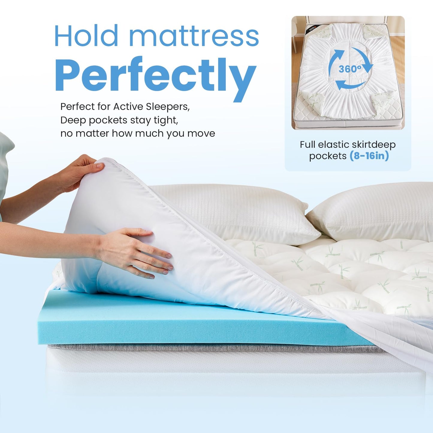 Sweetcrispy Dual Layer Queen Memory Foam Mattress Topper, 2 Inch Gel Memory Foam Plus 1 Inch Down Alternative Pillowtop Mattress Pad Cover, Cooling Bed Topper for Pressure Relief