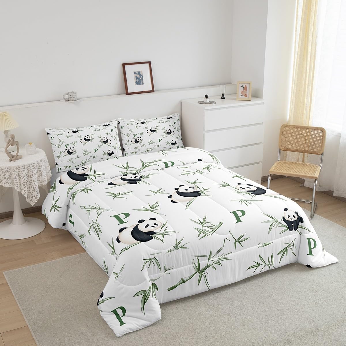 Feelyou Panda Comforter Set Twin Size Kids Cute Animal Bamboo Bedding Set for Boys Girls Teens Cute Cartoon Panda Comforter Breathable Black White Duvet Bear Printed Quilt