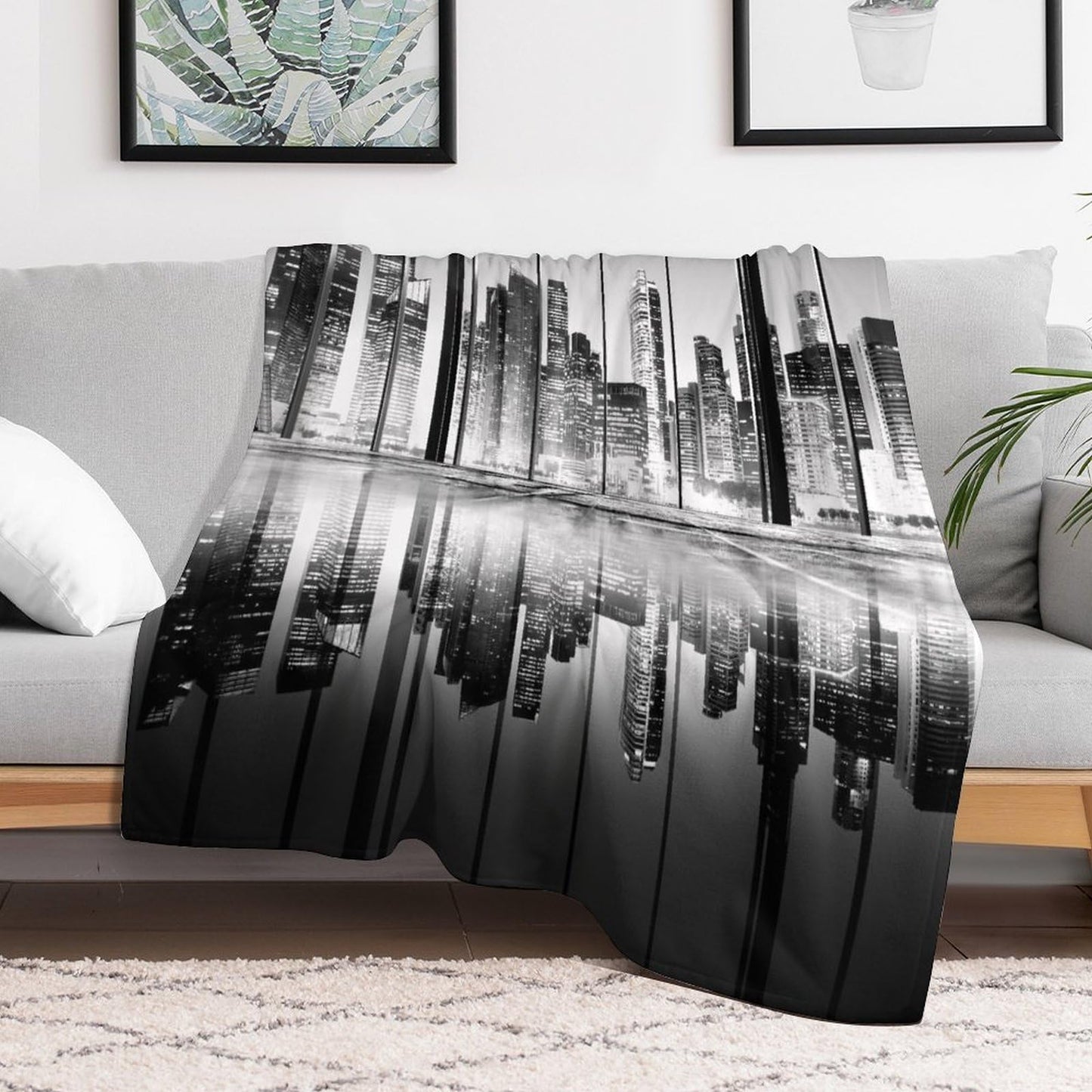 City Night Landscape Throw Blanket,New York Night View Skyscraper Pattern Soft Cozy Warm Flannel Blankets for Sofa Couch Bed Gifts for Lover Kids Boys Grils Women Adults 30x40 Inch