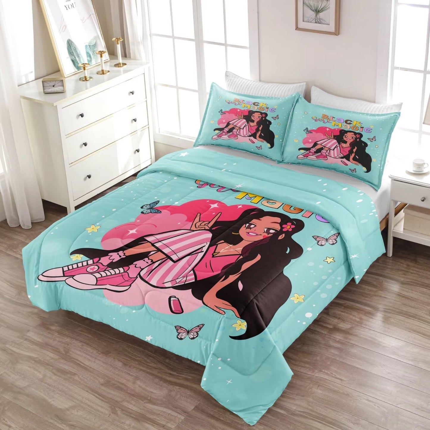 GRAT TIOC Black Girl Comforter Set Twin for Kids Teens,Black Girl Magic Bedding Set,Afro Melanin Bed Bedroom Set