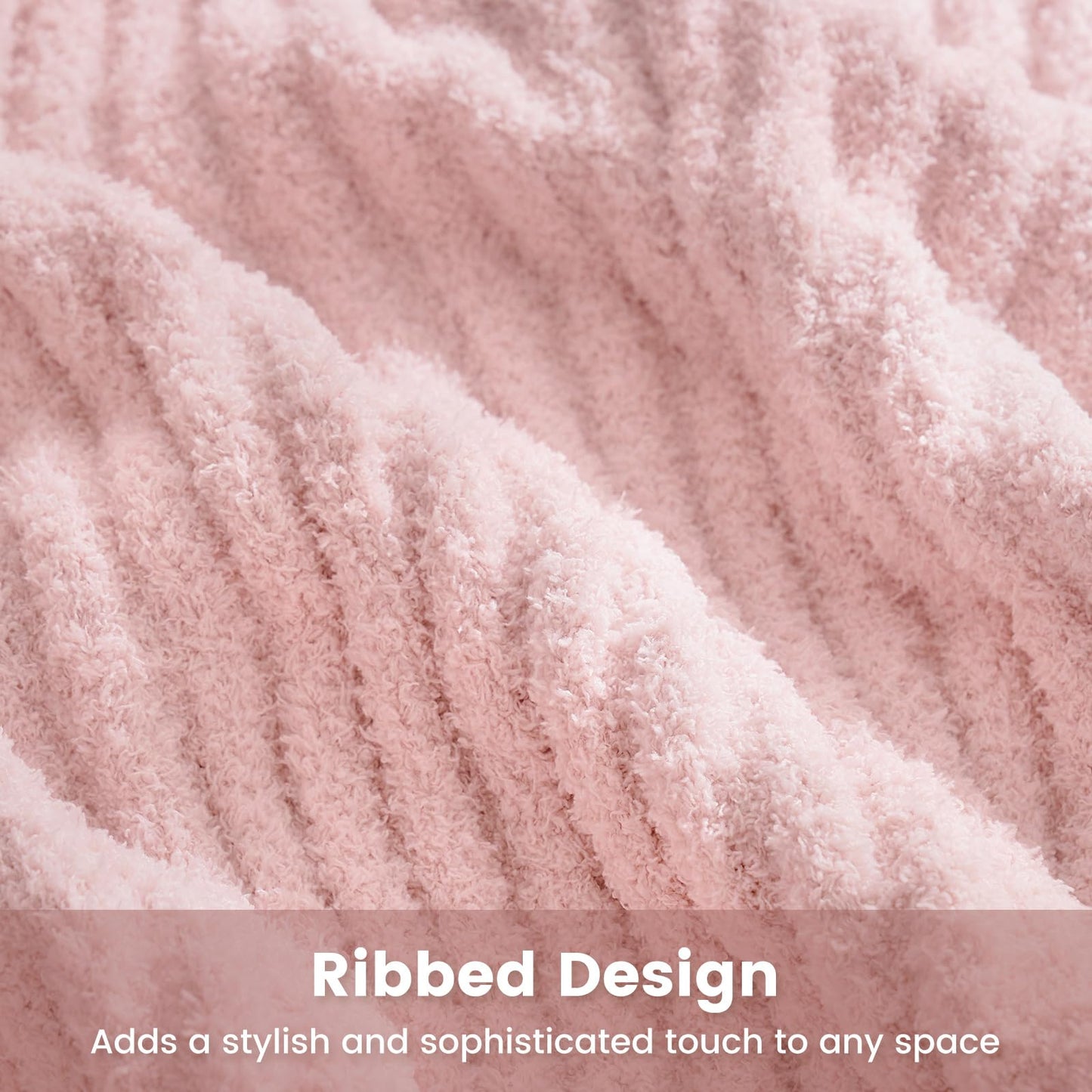 Snuggle Sac Summer Pink Throw Blanket for Couch, Soft Cozy Ribbed Fluffy Blankets for Women, Warm Microfiber Knit Cute Throws for Girls Daughter Gifts, Pink, 50x60 inches