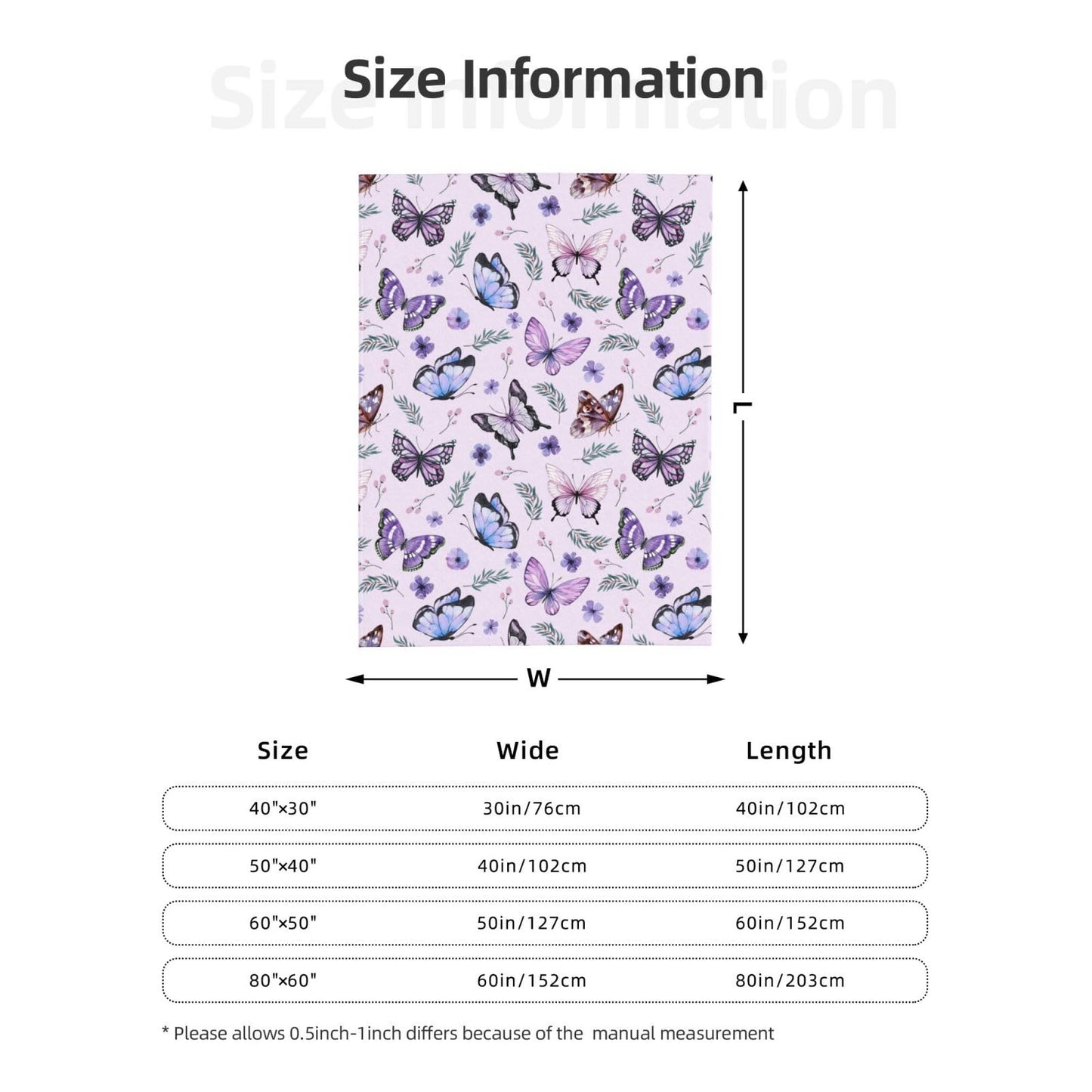 Butterflies Blanket Throw - Soft Warm Flannel Fleece Blanket for Women & Men, Lightweight Cozy Floral Blankets for Travel, Airplane, Bed, Couch, Car, Gifts Idea 50"x40"