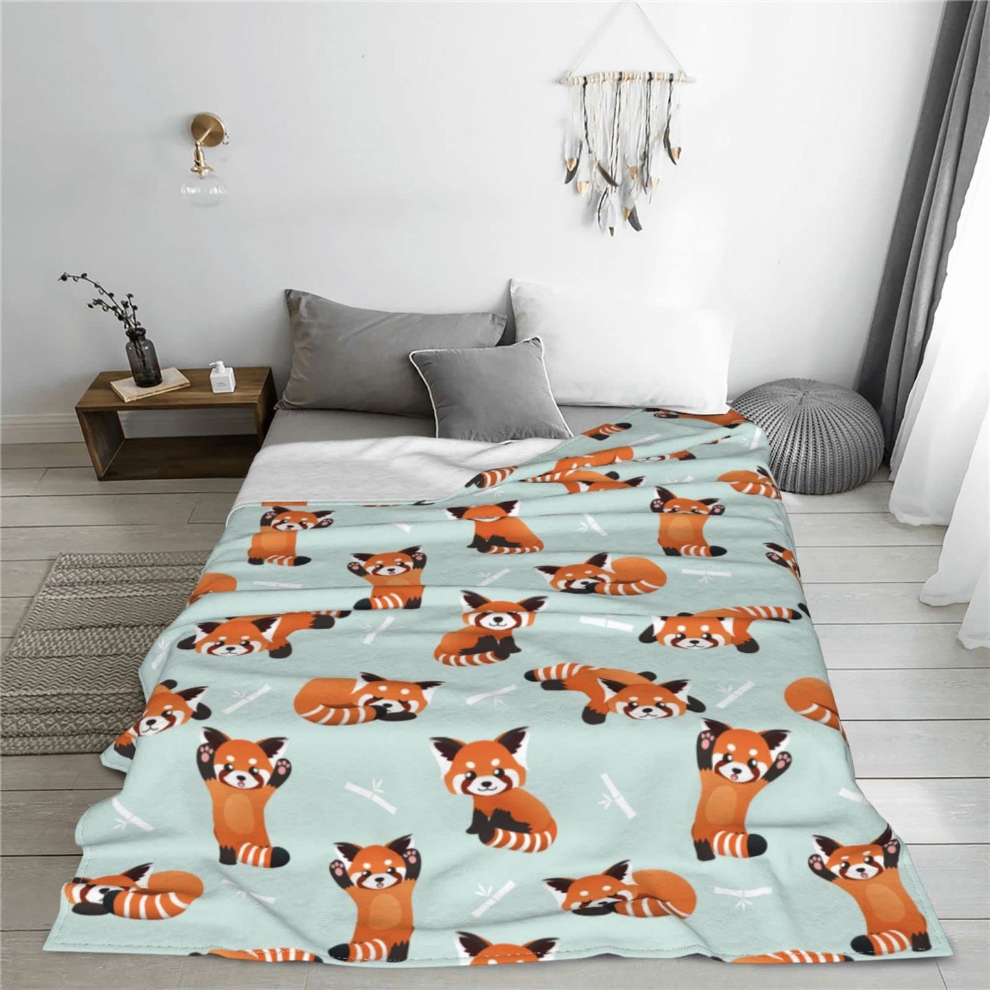 Red Panda Bamboo Throw Blanket Soft Bed Blankets Lightweight Cozy Plush Flannel Fleece Blanket for Sofa Couch Bedroom 60"X50"