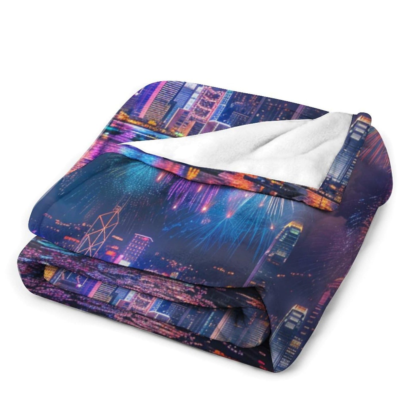 TOWINSFB Modern Cityscape Firework Throw Blanket, Soft Cozy Warm Flannel Colorful Building Night Scenery Blanket for Couch Sofa Bed, 30"x40"