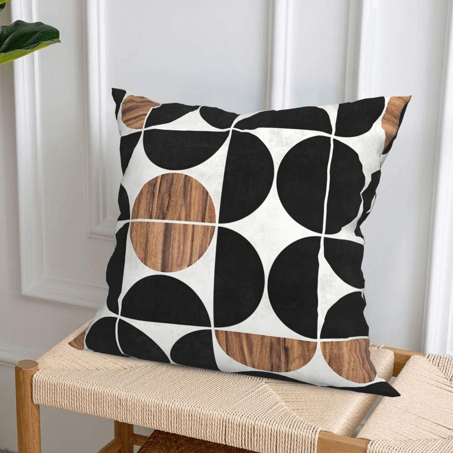 CCOCND Mid Century Pillow Covers 18 x 18 Set of 4 Midcentury Modern Aztec Concrete Wood Pattern Throw Pillow Cover Black White Pillowcase Home Decor Cushion Covers