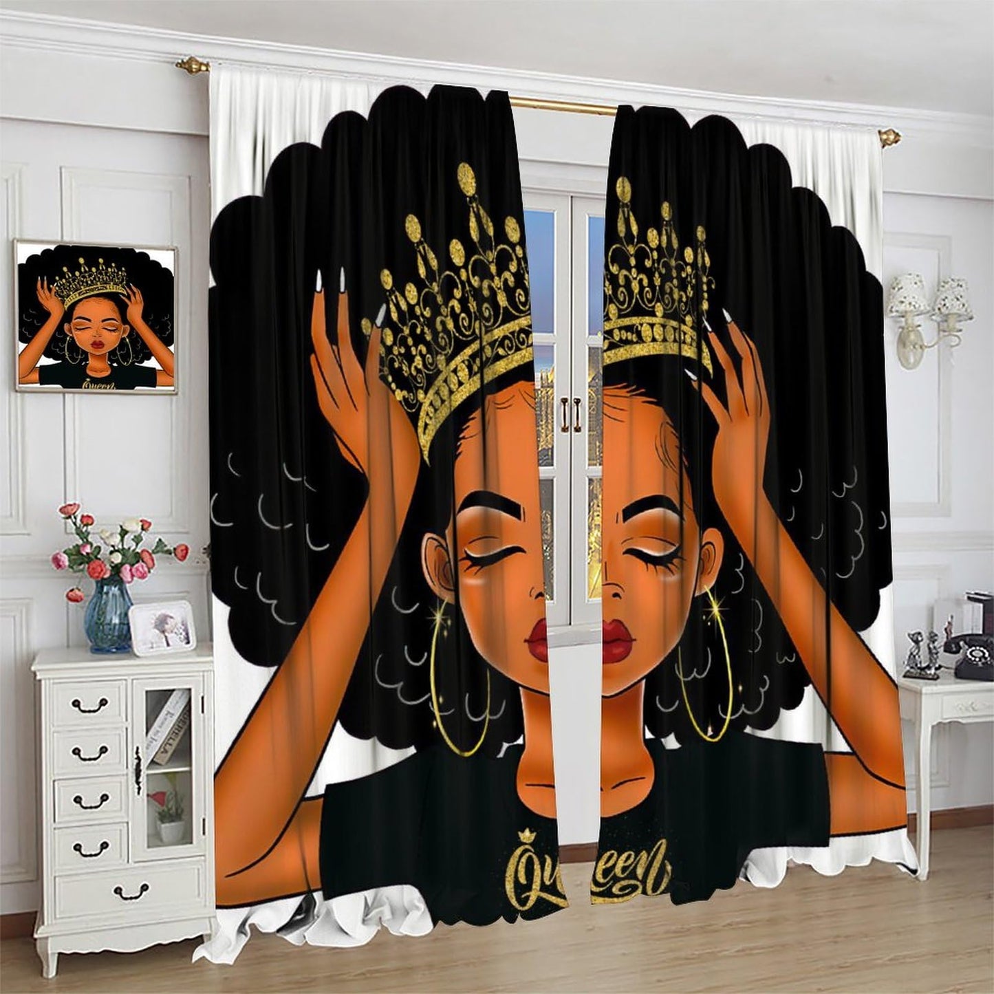 Yearn Jear Black Girl Curtains Queen African American for Women Black Art American Afro Girl Printed Living Room Window Drapes 2 Panel 43x45in Decor