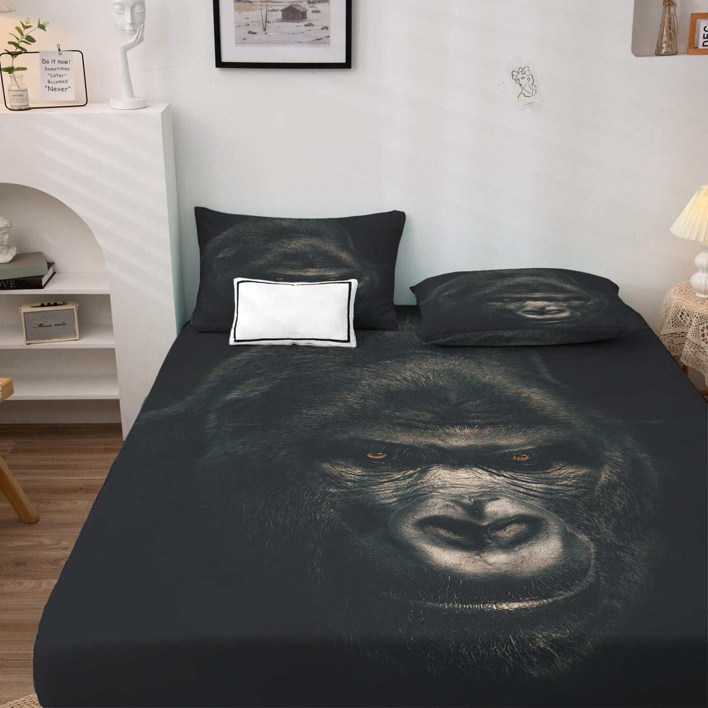 THYUNQ Gorilla Sheets Full Size Bed, 3D Animal Pattern Bedding Sheets & Pillowcases - 16 Inch Deep Pocket, Super Soft Microfiber Printed Sheet Set 4 Piece