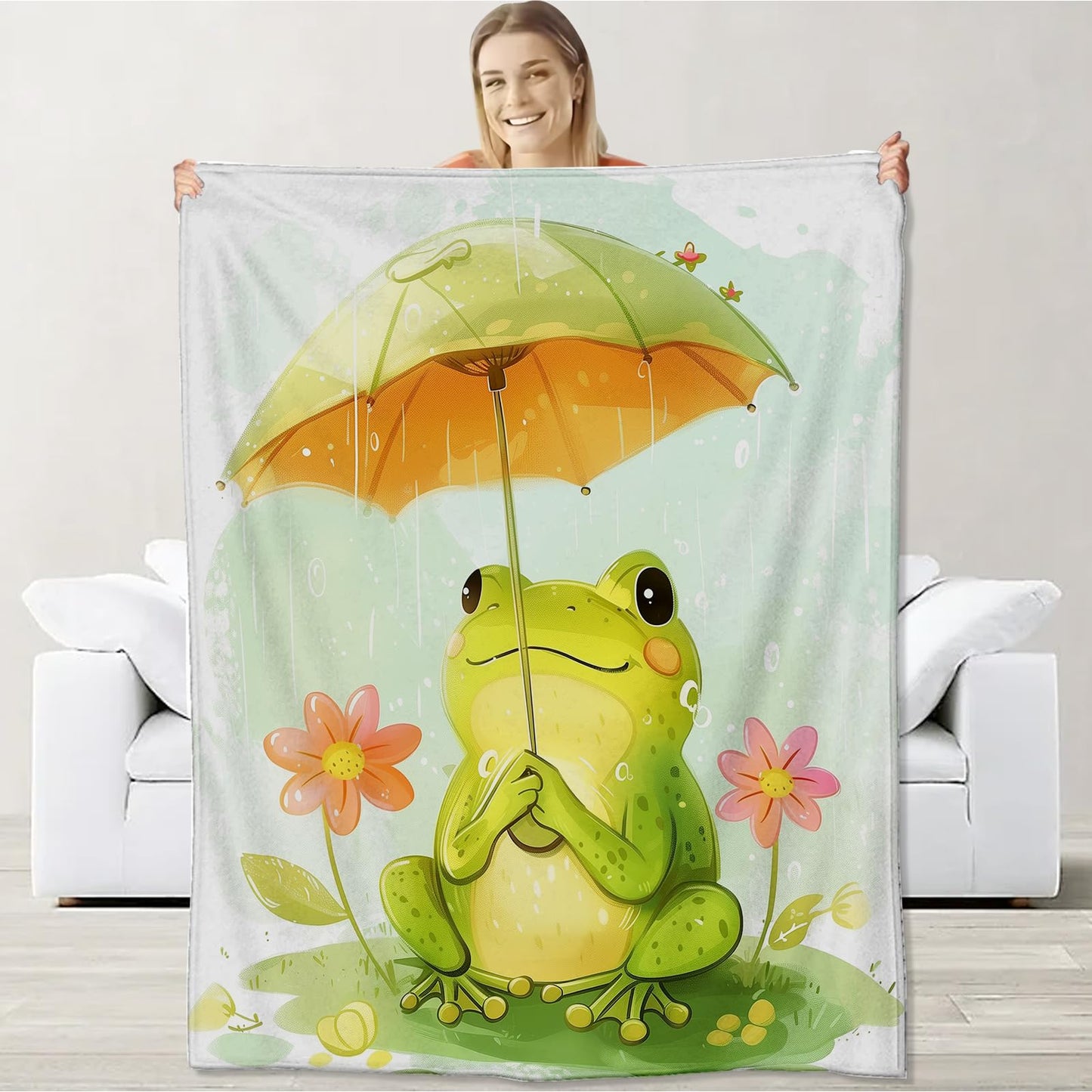 Frog Flannel Blanket for Women & Men, Adults - Soft, Warm & Cozy Frog Decor Throw Blanket - 60" x 50"
