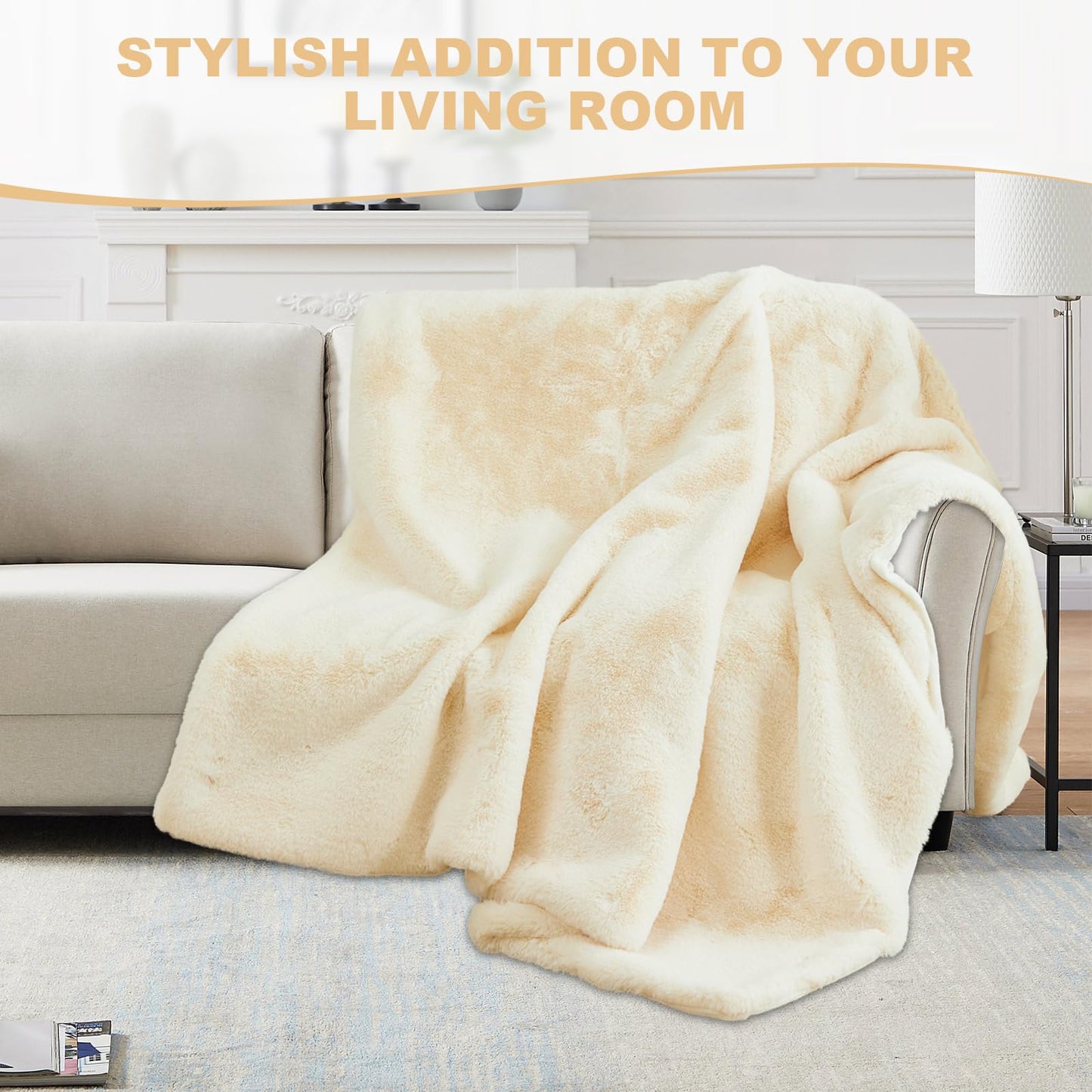 LiveGo Luxury 1000GSM Faux Mink Cashmere Throw Blanket, Super Heavy Warm Cozy Blankets for Couch Bed Sofa, Plush Elegant Soft Reversible Mink Blanket for Living Room Bedroom (Off-White, 100x160cm)