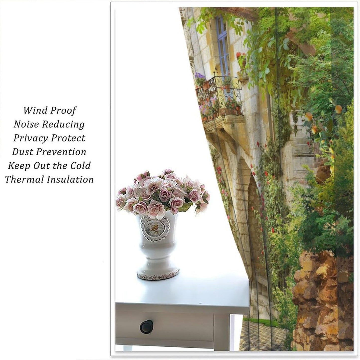 GoDazzling European Natural Landscape Curtains, Stone Arch Beautiful Italian Courtyard Rod Pocket Window Drapes, for Living Room Bedroom 41" W X 45" L (No Blackout)