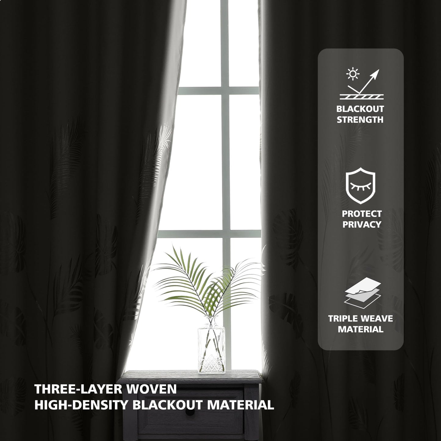 BUHUA Blackout Curtains 72 Inches Length Gold Palm Pattern Designed Window Drapes Room Darkening Noise Reducing Thermal Insulated Curtains, 52W x 72L, Natural, Set of 2 Panels