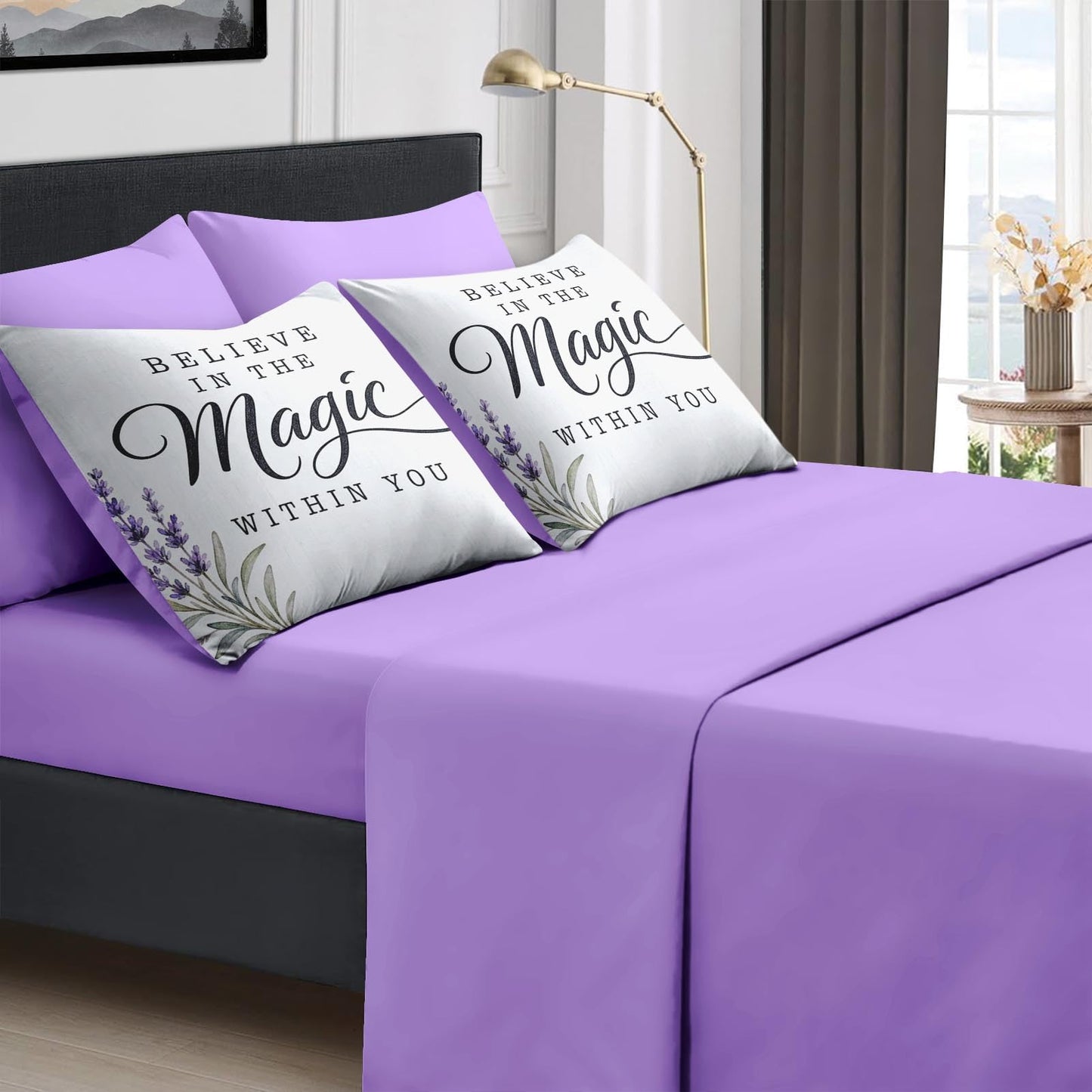 Boewywh Comforter Set Twin Size Motivational Lavender Farmhouse 5 Pcs, Bedding for Kids and Adults, Bed Sheet Sets with Fitted Sheet Pillowcase & Sham for Bedroom Bed Decor