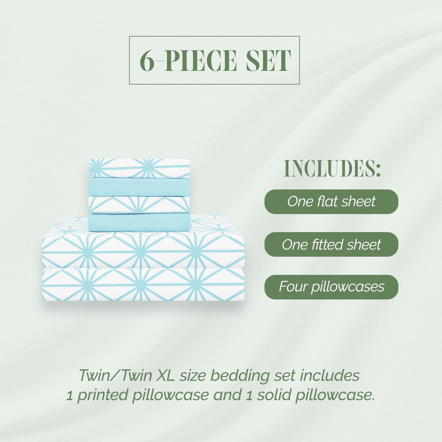 Elegant Comfort Luxury Soft 6-Piece Cube Geometric Pattern Sheet Set - 1500 Premium Quality Microfiber - Wrinkle and Fade Resistant Coziest Bedding Set, All Around Elastic Fitted Sheet, Full, Aqua