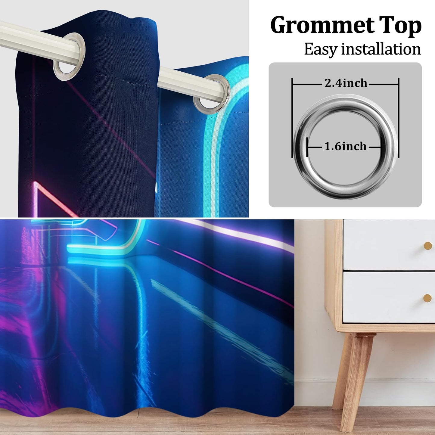 Kzzfqxb Gaming Blackout Curtains for Boys Bedroom, Science Fiction Time Tunnel Neon Light Curtains, Light Blocking Drapes for Living Room Decor with Grommets,2 Panels,Each W42 xL63