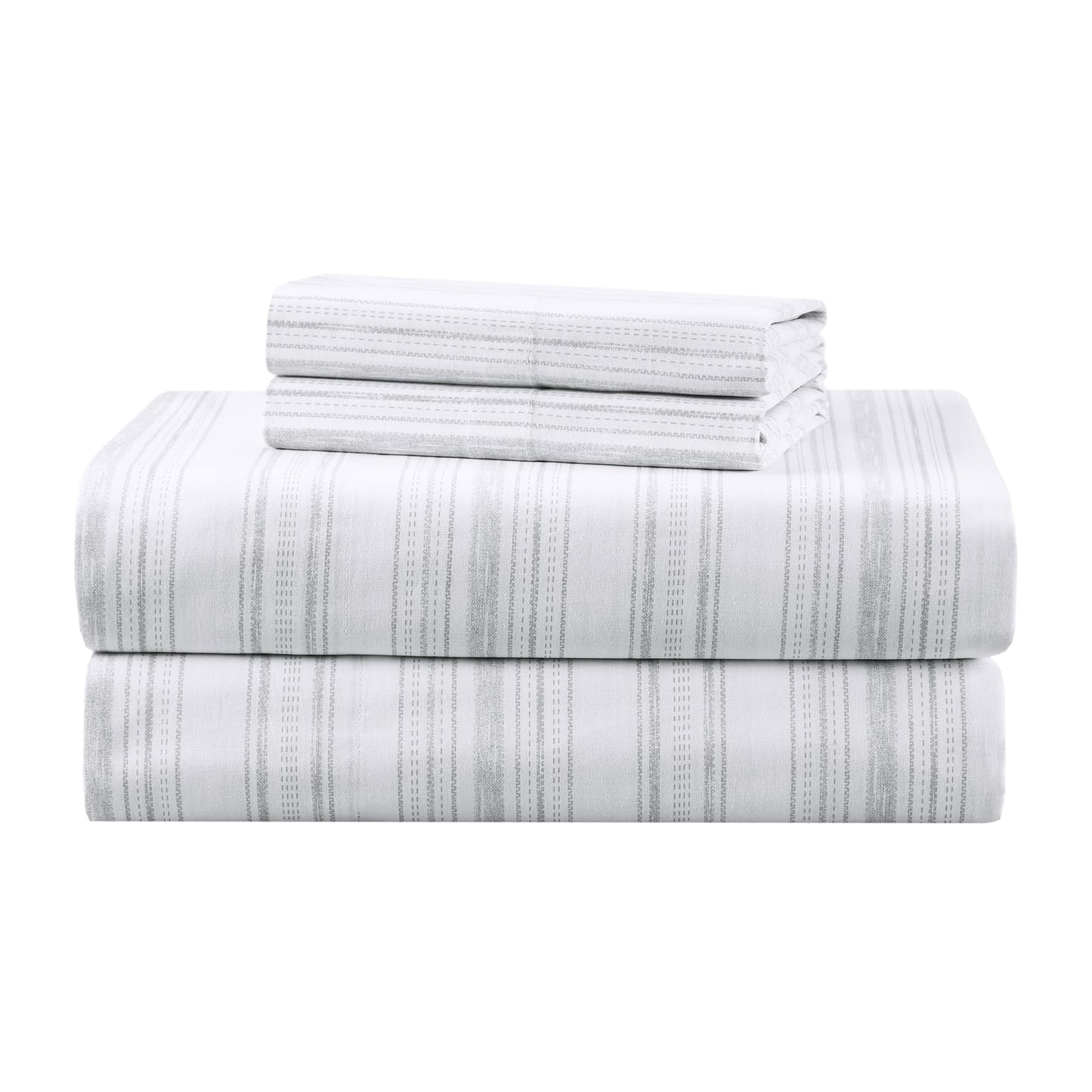 Comfort Spaces 100% Cotton Sheets Twin XL, Breathable, Naturally Cool Cotton Sheets, Cotton Bed Sheets with 12" Elastic Pocket Fits up to 14" Mattress, All Seasons Sheet Set, Good Vibes Grey 3 Piece