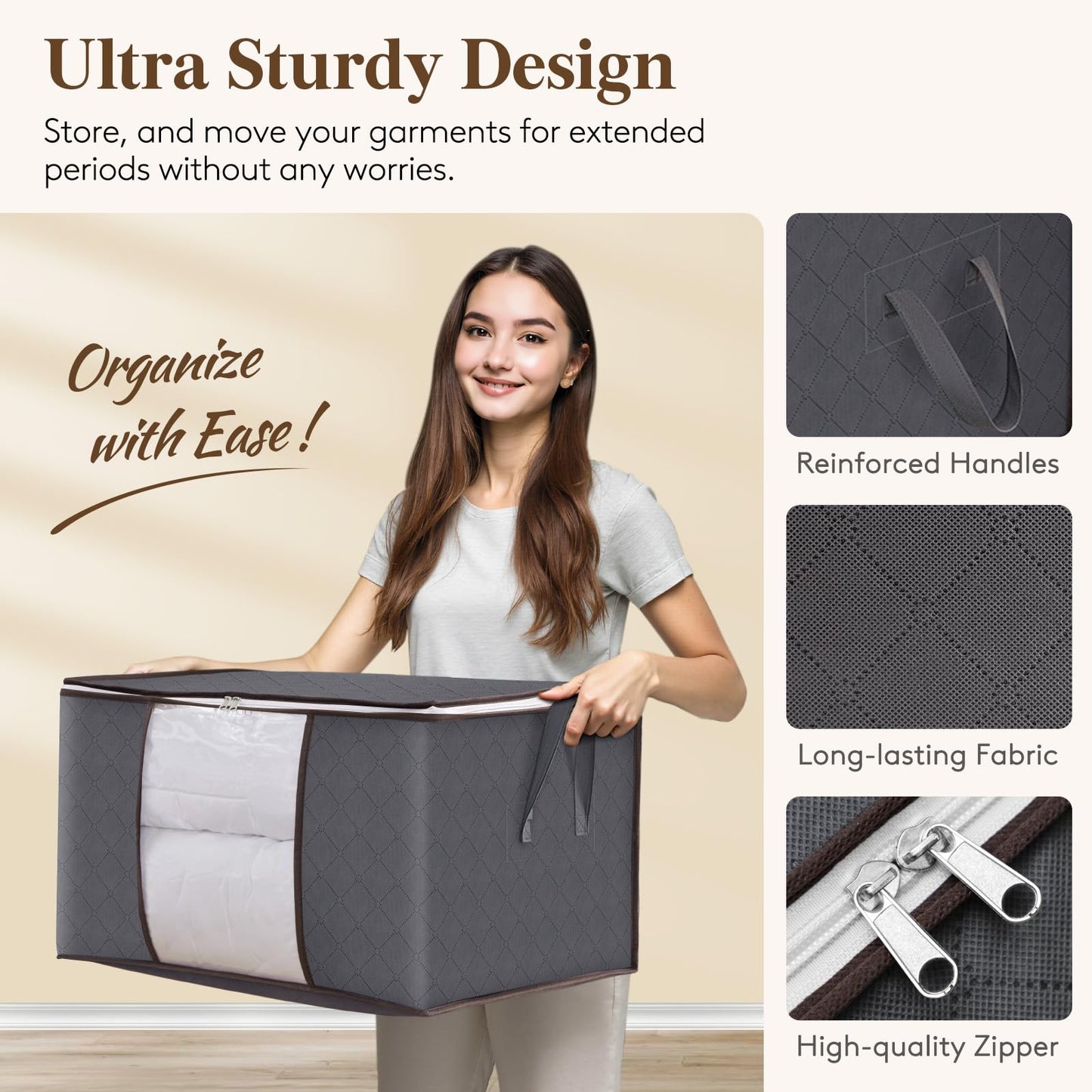Lifewit 6 Pack Clothes Storage Bins with Lids, Foldable Blanket Storage Bags with Zippers, Clear Window and Reinforced Handles, Closet and Organization for Clothing, Sweater, Comforter, Bedding
