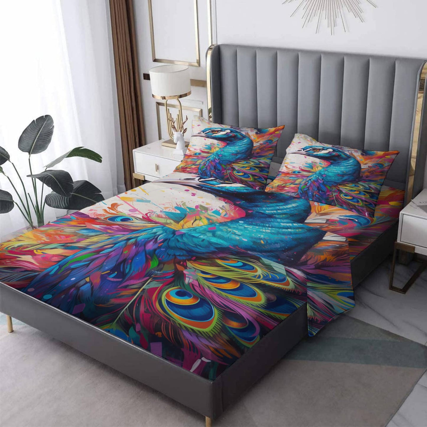 zcwl Queen Sheets Set, Peacock Bed Sheets - Microfiber Bedding Sheets & Pillowcases 4 Piece, Bird Colorful Animal Patterned Sheet Set, 16 Inch Deep Pocket Fitted Sheet, Silky Soft Wrinkle Free