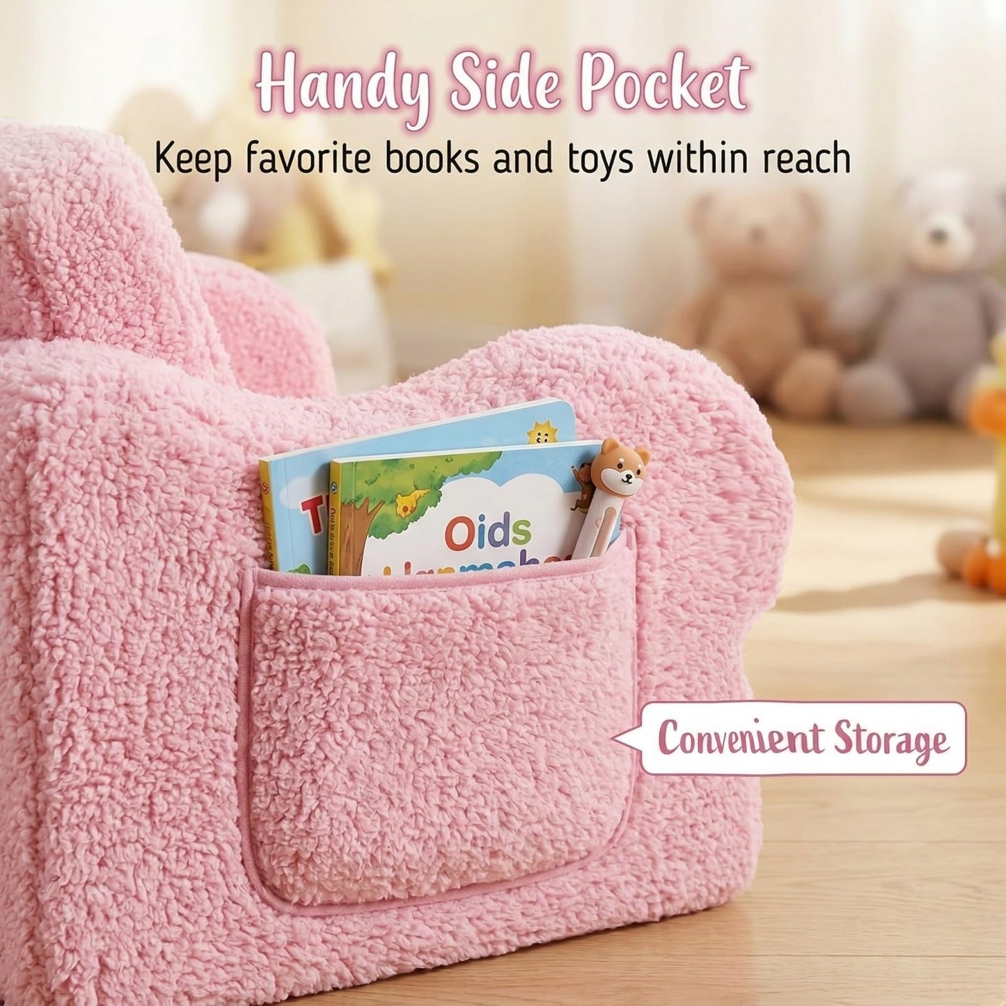 MOMCAYWEX Kids Sofa, 2-in-1 Flip-Out Foam Couch with Soft Sherpa Cover, Cozy Play Lounge Chair, Pink
