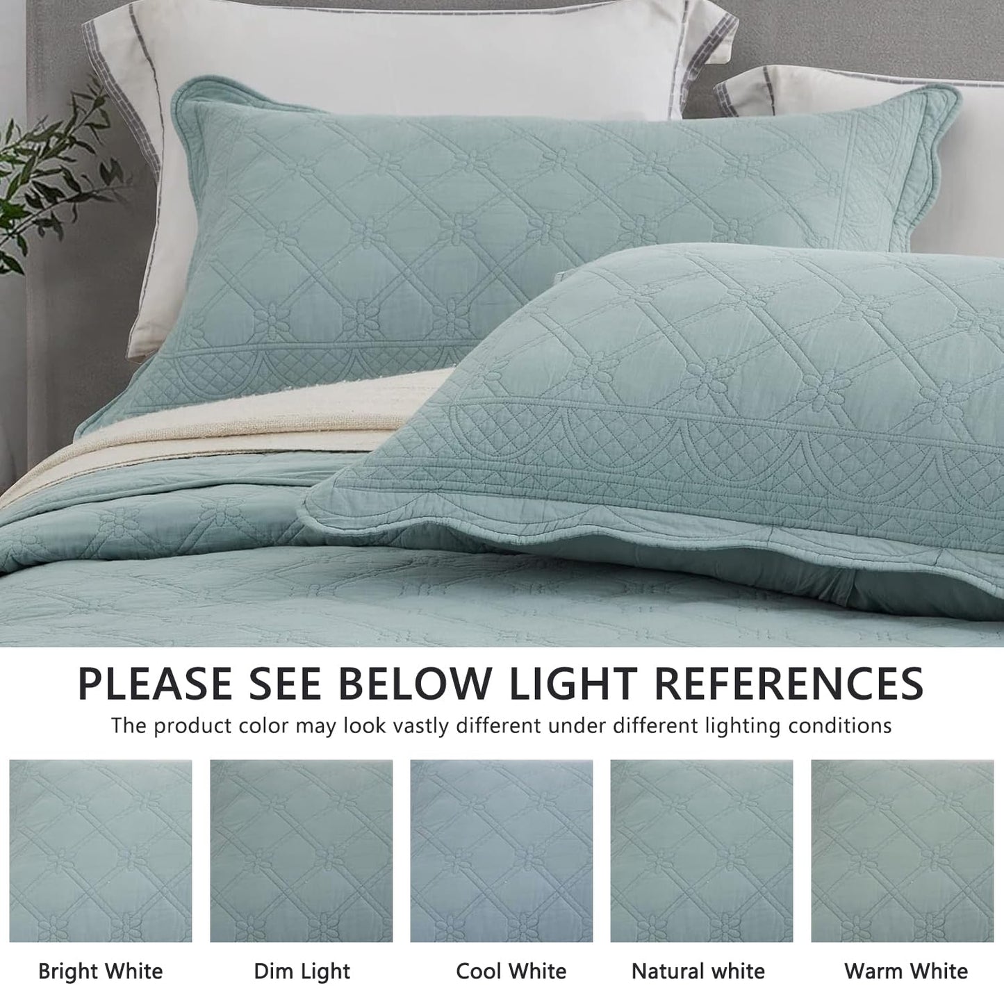 CHIXIN Cotton Bedspread Full Size - Real Stitching - Luxury Quilted Bedding Cover for All Season, Reversible, Ultra Soft, Lightweight, 3 Piece, Pale Blue
