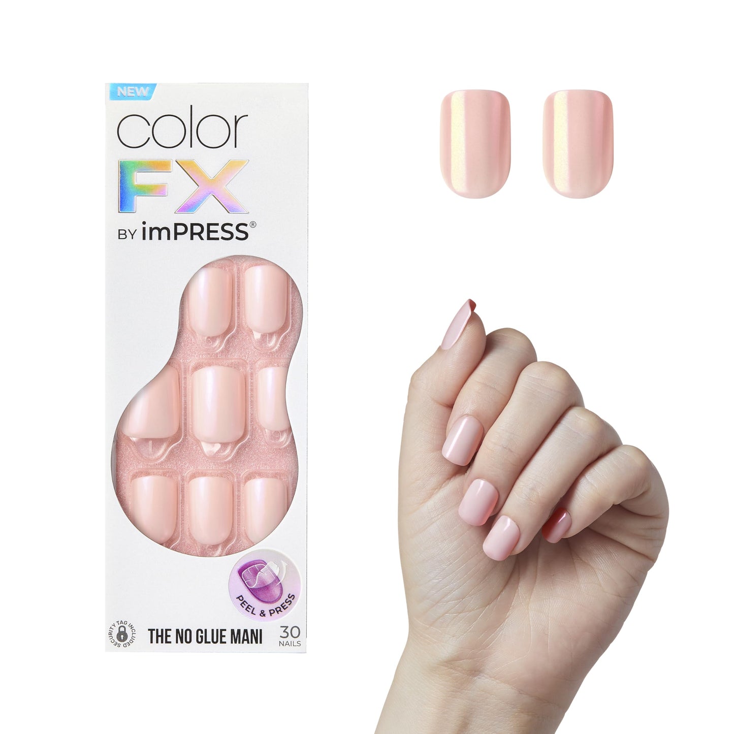 Kiss Impress No Glue Mani Press On Nails, Color FX, 'Good Mood', Pink, Short Size, Squoval Shape, Includes 30 Nails, Prep Pad, Instructions Sheet, 1 Manicure Stick, 1 Mini File
