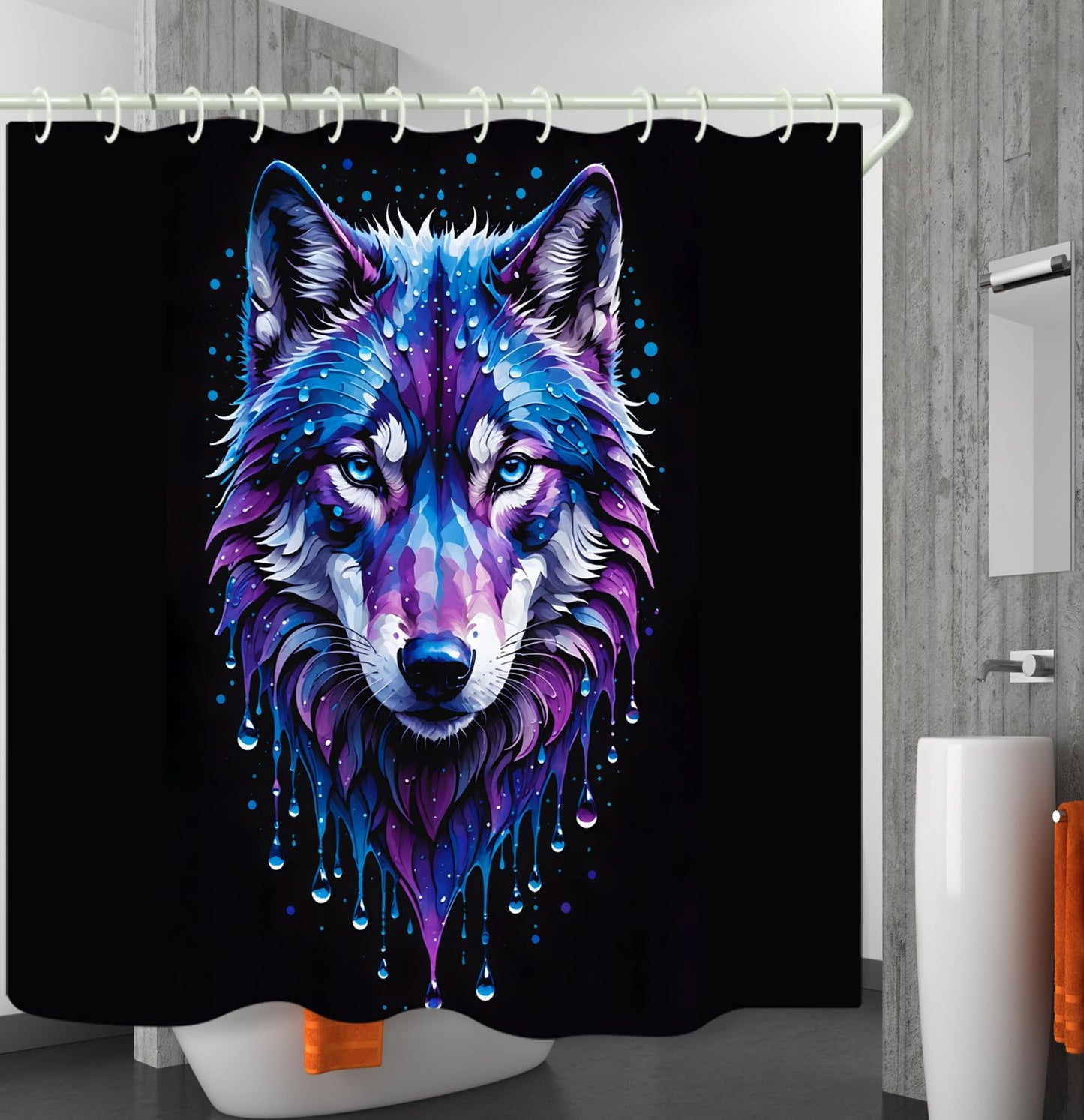 LYFANS Bathroom Using A Black Background Wolf Head 3D Shower Curtain, Luxury Bathtub Standard Shower Curtains, Waterproof and Bright Fabric Shower Curtain, Size (72x72 Inches)