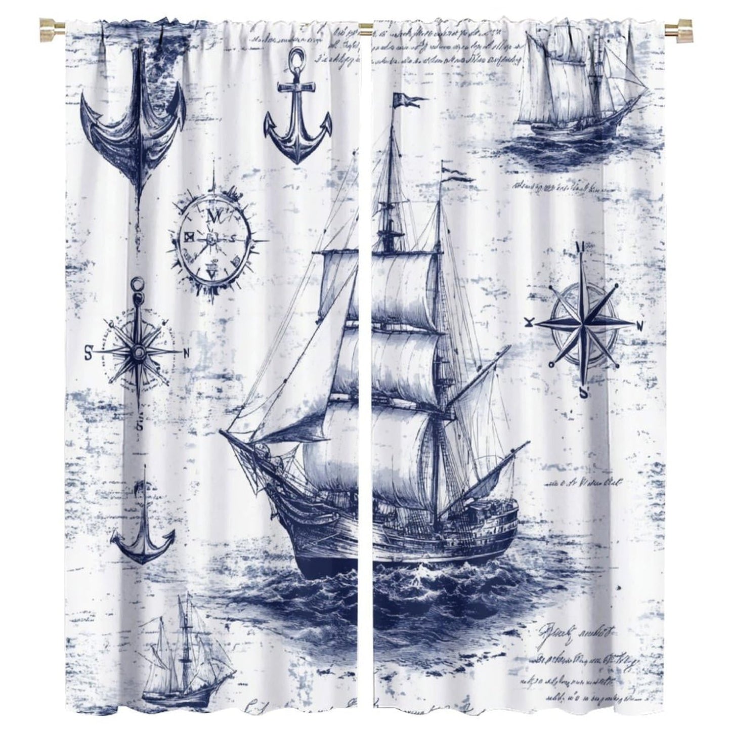 TOWINSFB Medieval Pirate Ship Blackout Curtains for Living Room Bedroom, Vintage Nautical Sailboat Compass Window Curtains Rod Pocket Thermal Insulated Window Drapes, 2 Panels, Each 21W x 45L