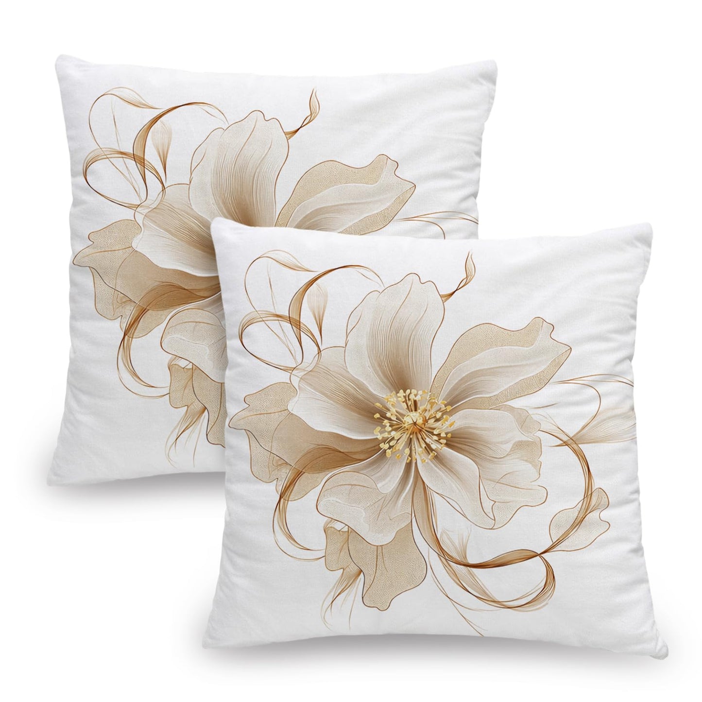 Cvochtty Flower Throw Pillow Covers 18x18 Set of 2, Outdoor Pillow Covers, Simple Elegant Polyester Cushion Covers, Modern Decorative Square Pillowcases for Sofa Couch Bedroom Living Room Car