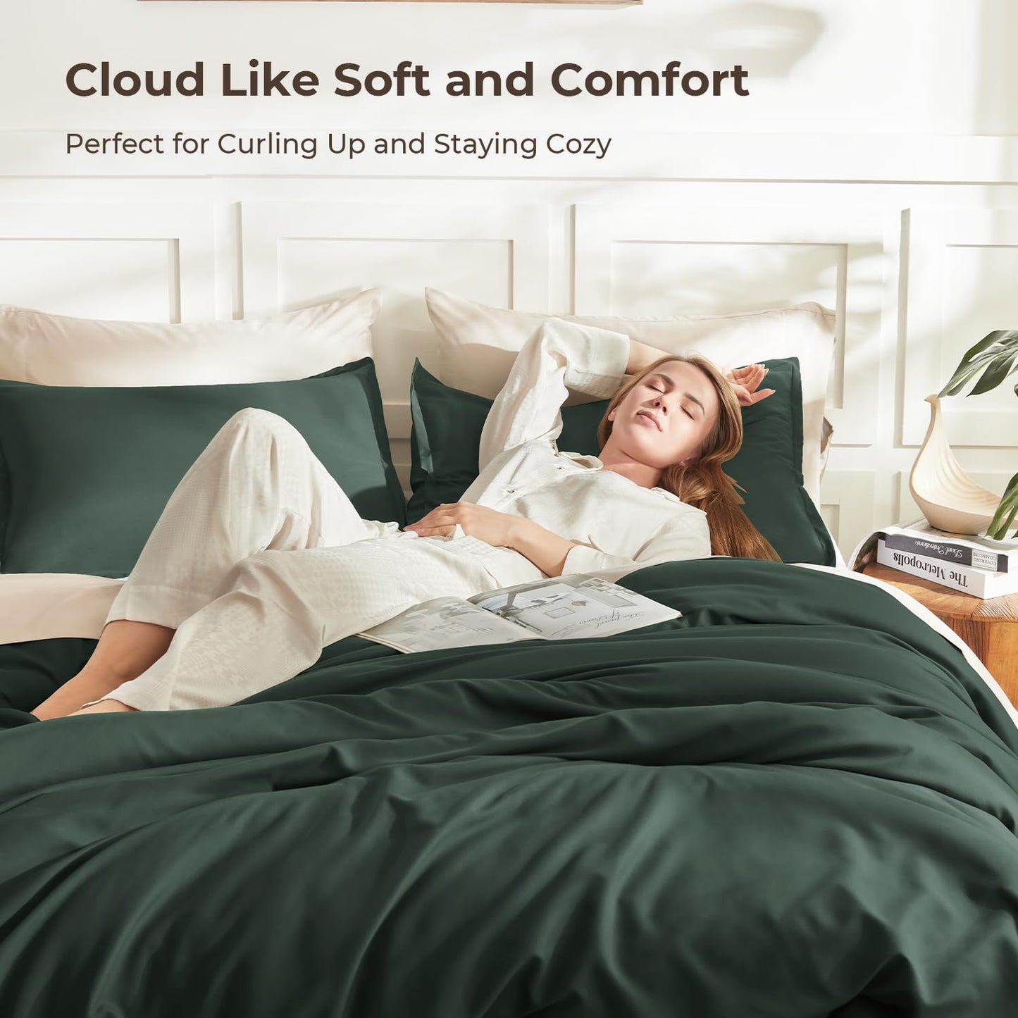 Litanika Forest Green Comforter King Size, 3 Pieces Lightweight Solid Bedding Comforter Set, All Season Fluffy Bed Set (104x90In Comforter & 2 Pillowcases)