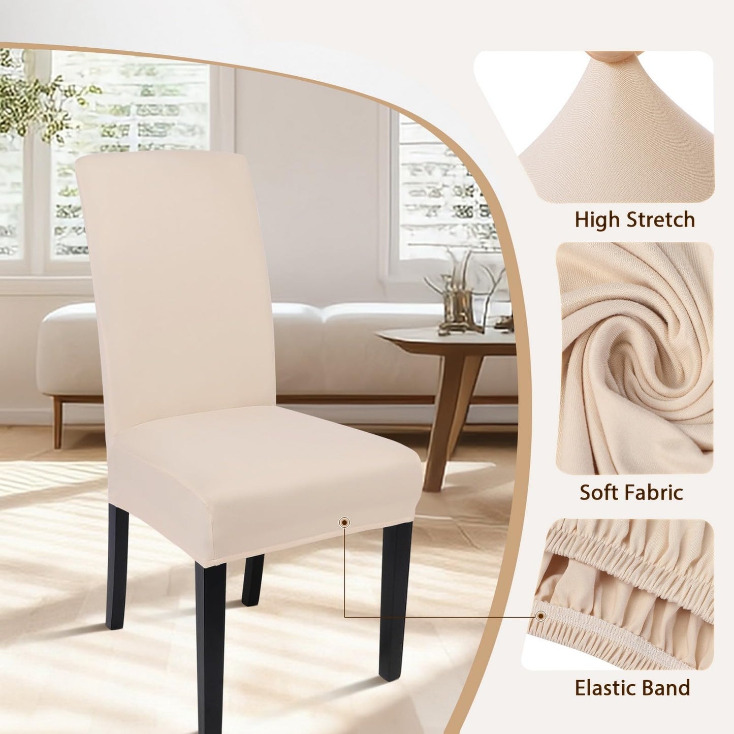 SearchI Dining Room Chair Covers Set of 4, Stretch Parsons Chair Slipcovers Super Fit Spandex Removable Washable Kitchen Chair Protector Cover for Dining Room, Hotel, Ceremony (Beige-Yellow)