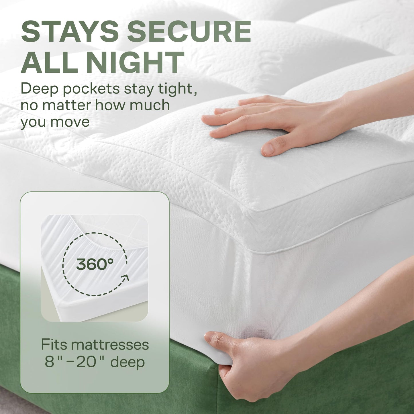 Extra-Thick Queen Size Mattress Topper - Ultra Plush & Soft Viscose Derived from Bamboo Mattress Pad, Naturally Cooling & Perfect for Full Body Support, Snow White