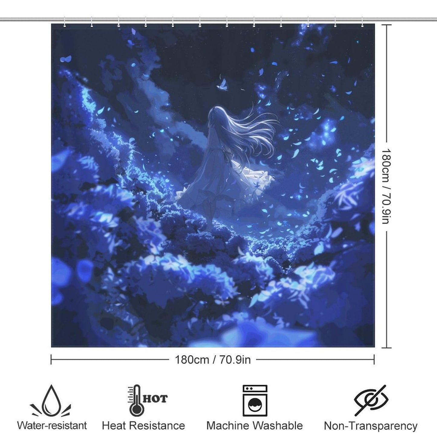 MeiRoTi Fantasy Flower Sea Woman Shower Curtain Fabric Shower Curtains Bathroom Waterproof Lightweight 72x72Inch (183x183cm)
