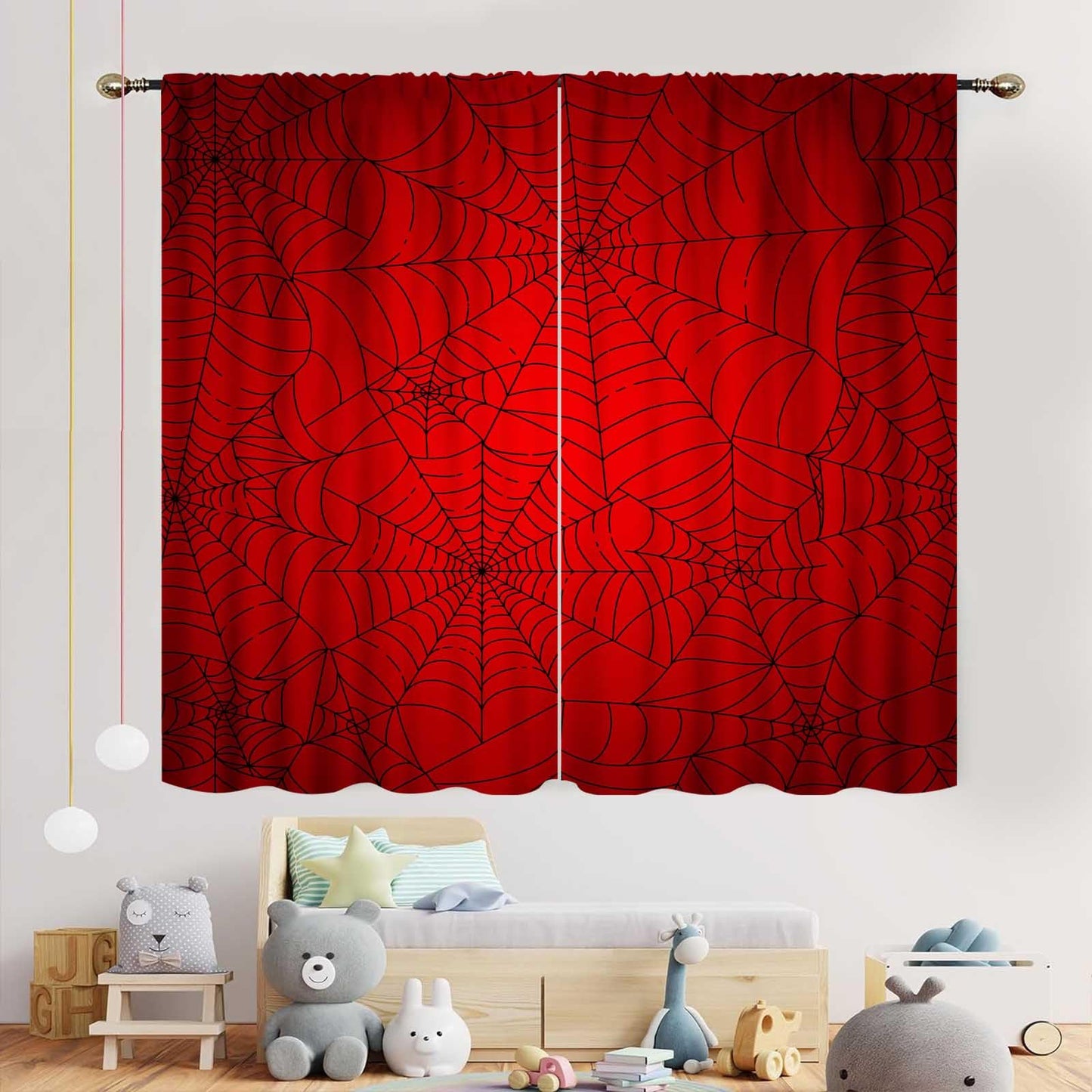 TKUYO Super Hero Spider Curtains, Red Superhero Spider Web Boys Curtains for Kids Baby Room Living Room Bedroom Nursery Playroom Blackout Drapes 2 Panel Sets, 42"x45" Inch