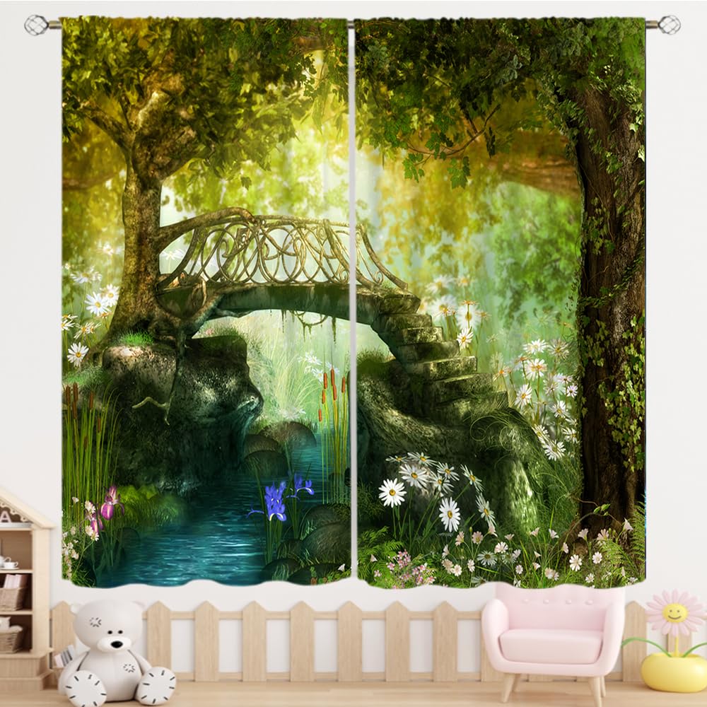 TYVGICZ Forest Curtains,Tree Cave Drapes Fantasy Nature Landscape Backdrop Rainforest Jungle Window Treatments for Bedroom Decor 42x45Inch 2Panels